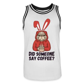 Did Someone Say Coffee? Moody Cat in Bunny Ears - Men's Basketball Jersey - white/black - Front - AI Model Male 185 dark (185cm)