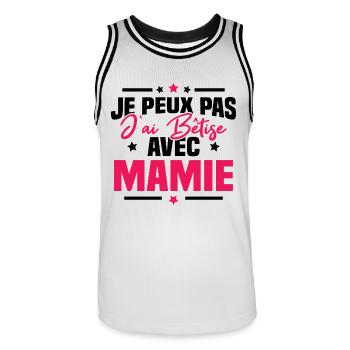 Je peux pas j'ai bêtise avec mamie - Maillot de basket Homme - blanc/noir - Devant - AI Model Male 185 dark (185cm)