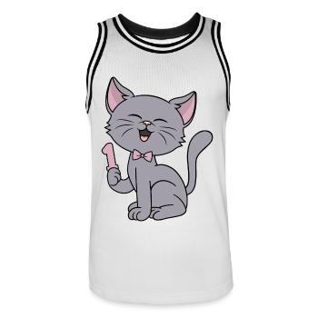 1 Jahr alt Mädchen lustige Katze 1. Geburtstag - Männer Basketball-Trikot - Weiß/Schwarz - Vorne - AI Model Male 185 dark (185cm)