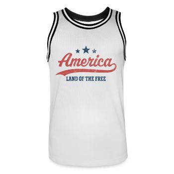 America Land of the Free - Men's Basketball Jersey - white/black - Front - AI Model Male 185 dark (185cm)