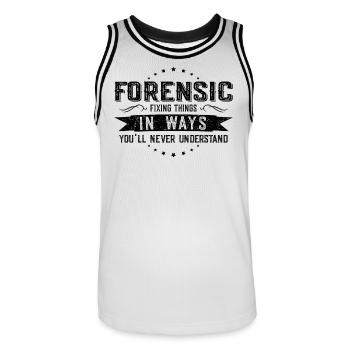 Forensisch Kollegen Geschenk Beruf Spruch Lustig - Männer Basketball-Trikot - Weiß/Schwarz - Vorne - AI Model Male 185 dark (185cm)