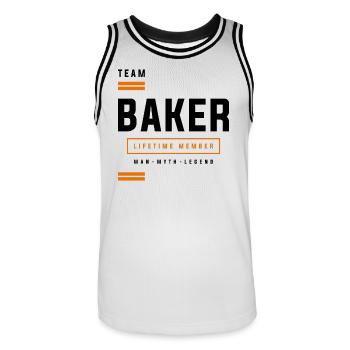 Team Baker Lifetime Member Funny Name Baker - Men's Basketball Jersey - white/black - Front - AI Model Male 185 dark (185cm)