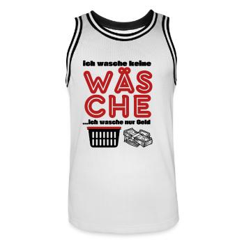 lustige T-Shirts - lustiger Spruch -Geld Wäsche - Männer Basketball-Trikot - Weiß/Schwarz - Vorne - AI Model Male 185 dark (185cm)