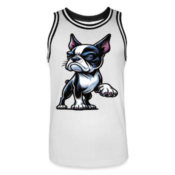 Boston Terrier Boston Terrier owner Bosti - Men's Basketball Jersey - white/black - Front - AI Model Male 185 dark (185cm)