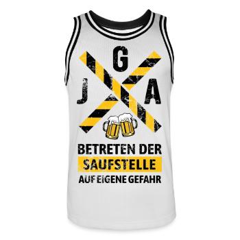 JGA Betreten der Saufstelle Warnhinweis - Männer Basketball-Trikot - Weiß/Schwarz - Vorne - AI Model Male 185 dark (185cm)