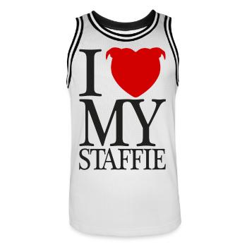 J'aime mon staffie avec tête de coeur - 008b - Maillot de basket Homme - blanc/noir - Devant - AI Model Male 185 dark (185cm)