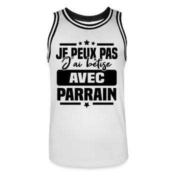 Je peux pas j ai bêtise avec parrain - Maillot de basket Homme - blanc/noir - Devant - AI Model Male 185 dark (185cm)