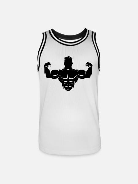 Bodybuilder (Culturisme / Biceps / Biscoteau) - Maillot de basket Homme - blanc/noir