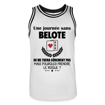 Une journée sans belote, fête des pères, noël - Maillot de basket Homme - blanc/noir - Devant - AI Model Male 185 dark (185cm)