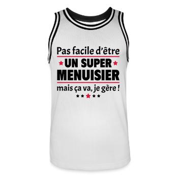 Pas facile d'être un super menuisier, menuiserie - Maillot de basket Homme - blanc/noir - Devant - AI Model Male 185 dark (185cm)