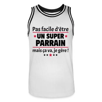 Pas facile d'être un super parrain, cadeau noël - Maillot de basket Homme - blanc/noir - Devant - AI Model Male 185 dark (185cm)