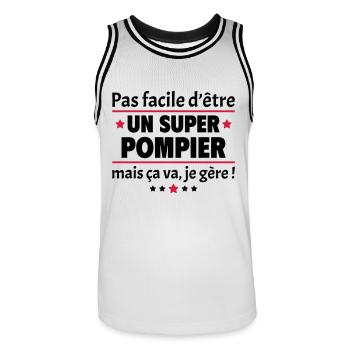 Pas facile d'être un super pompier, métier, noël - Maillot de basket Homme - blanc/noir - Devant - AI Model Male 185 dark (185cm)