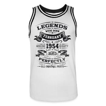 70th Birthday Original February Vintage 1954 - Men's Basketball Jersey - white/black - Front - AI Model Male 185 dark (185cm)