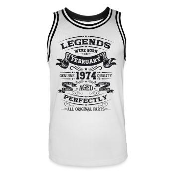 50th Birthday Original February Vintage 1974 - Men's Basketball Jersey - white/black - Front - AI Model Male 185 dark (185cm)