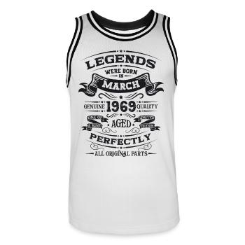 55e anniversaire Homme Legend March Né en 1969 - Maillot de basket Homme - blanc/noir - Devant - AI Model Male 185 dark (185cm)