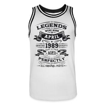 35. Geburtstag Mann Legende April Jahrgang 1989 - Männer Basketball-Trikot - Weiß/Schwarz - Vorne - AI Model Male 185 dark (185cm)