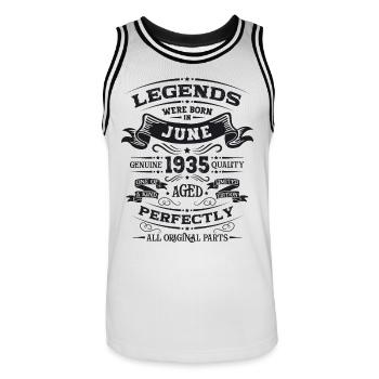 90 Anniversaire Homme Légende Juin 1935 Millésime 1935 - Maillot de basket Homme - blanc/noir - Devant - AI Model Male 185 dark (185cm)