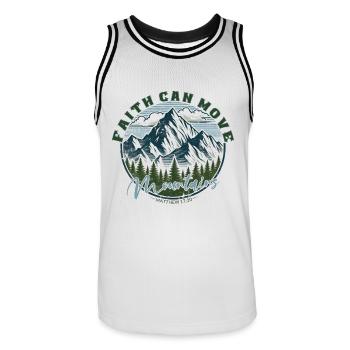 Faith can move Mountains, christliches Geschenk - Männer Basketball-Trikot - Weiß/Schwarz - Vorne - AI Model Male 185 dark (185cm)