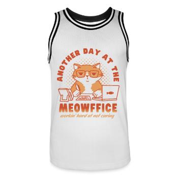 Ein weiterer Tag im Meowffice - Männer Basketball-Trikot - Weiß/Schwarz - Vorne - AI Model Male 185 dark (185cm)