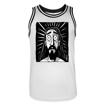 Dessin animé Jésus Homme - Maillot de basket Homme - blanc/noir - Devant - AI Model Male 185 dark (185cm)