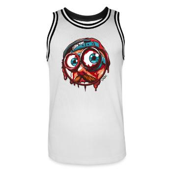 Big Eyes Glasses Freak, I Saw This - Men's Basketball Jersey - white/black - Front - AI Model Male 185 dark (185cm)