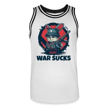 Hasen-Soldat Warnung, Krieg ist Mist - Männer Basketball-Trikot - Weiß/Schwarz - Vorne - AI Model Male 185 dark (185cm)