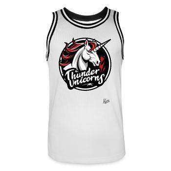 Lustige Sport-Logo-Parodie: Team Donner-Einhörner - Männer Basketball-Trikot - Weiß/Schwarz - Vorne - AI Model Male 185 dark (185cm)