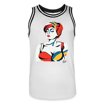 Abstract Art Portrait of a Woman - Men's Basketball Jersey - white/black - Front - AI Model Male 185 dark (185cm)