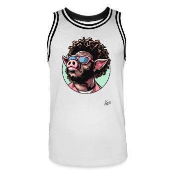 Funky Cool Afro Hair : Disco Pig - Maillot de basket Homme - blanc/noir - Devant - AI Model Male 185 dark (185cm)