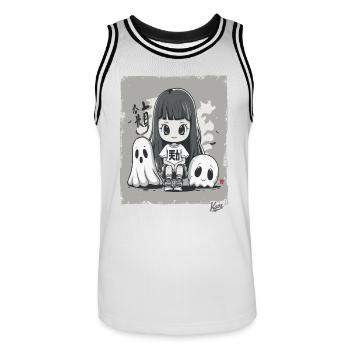Cute chibi girl from Japan and ghosts - Men's Basketball Jersey - white/black - Front - AI Model Male 185 dark (185cm)