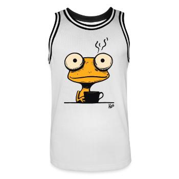 Funny Monday Morning Coffee Gecko Frog - Men's Basketball Jersey - white/black - Front - AI Model Male 185 dark (185cm)