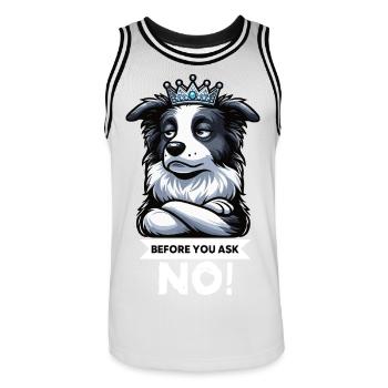 Avant que vous ne demandiez Border Collie Hütehund Collie - Maillot de basket Homme - blanc/noir - Devant - AI Model Male 185 dark (185cm)