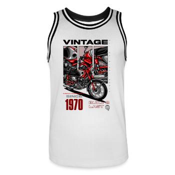 Moto Vintage Motards Motard Anniversaire 1970 - Maillot de basket Homme - blanc/noir - Devant - AI Model Male 185 dark (185cm)