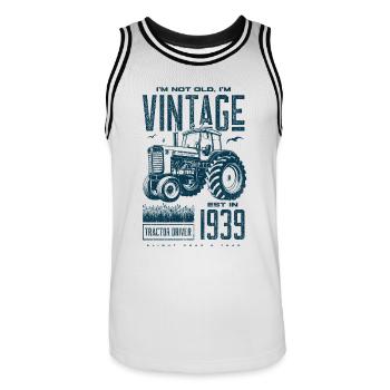 Tracteur Vintage Farmer Anniversaire Né En 1939 - Maillot de basket Homme - blanc/noir - Devant - AI Model Male 185 dark (185cm)