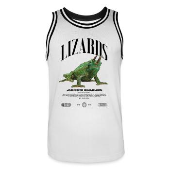 Jackson's Chamäleon Streetwear Eidechsenwärter - Männer Basketball-Trikot - Weiß/Schwarz - Vorne - AI Model Male 185 dark (185cm)