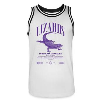 Phelsuma laticauda Day Gecko Streetwear Lizard - Men's Basketball Jersey - white/black - Front - AI Model Male 185 dark (185cm)