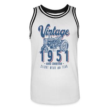 Oldtimer Traktor Farmer Geburtstag Jahrgang 1951 - Männer Basketball-Trikot - Weiß/Schwarz - Vorne - AI Model Male 185 dark (185cm)