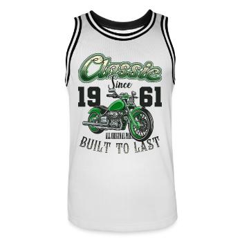 Moto Motard Moto Anniversaire Né En 1961 - Maillot de basket Homme - blanc/noir - Devant - AI Model Male 185 dark (185cm)