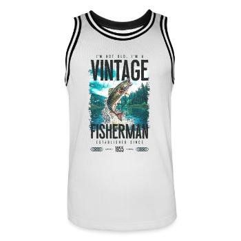 Vintage Trout Fisherman Fishing Birthday 1955 - Men's Basketball Jersey - white/black - Front - AI Model Male 185 dark (185cm)