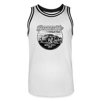 Bonneville Salt Flats Vintage Hot Rod Race Car - Men's Basketball Jersey - white/black - Front - AI Model Male 185 dark (185cm)