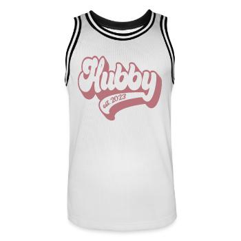 Hubby Est. 2023 Cadeau de mariage de fiançailles pour marié - Maillot de basket Homme - blanc/noir - Devant - AI Model Male 185 dark (185cm)