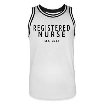 Registered Nurse Est. 2023 Graduiertes Pflegegeschenk - Männer Basketball-Trikot - Weiß/Schwarz - Vorne - AI Model Male 185 dark (185cm)