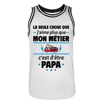 Plus que métier c'est d'être papa Pompier, noël - Maillot de basket Homme - blanc/noir - Devant - AI Model Male 185 dark (185cm)