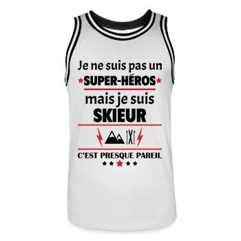 Pas un super-héros mais skieur, fête des pères - Maillot de basket Homme - blanc/noir - Devant - AI Model Male 185 dark (185cm)