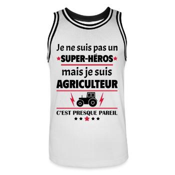Pas un super héros mais agriculteur,fête des pères - Maillot de basket Homme - blanc/noir - Devant - AI Model Male 185 dark (185cm)