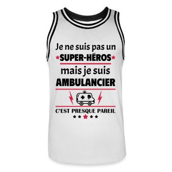 Pas un super-héros mais ambulancier,fête des pères - Maillot de basket Homme - blanc/noir - Devant - AI Model Male 185 dark (185cm)