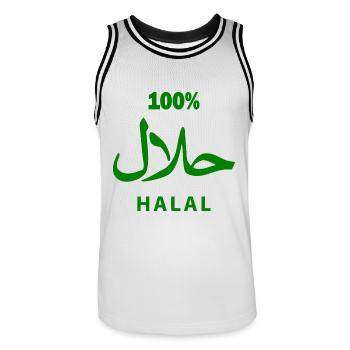 Halal - Männer Basketball-Trikot - Weiß/Schwarz - Vorne - AI Model Male 185 dark (185cm)
