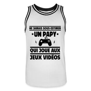 Ne sous-estimez jamais un papy gamer - Maillot de basket Homme - blanc/noir - Devant - AI Model Male 185 dark (185cm)