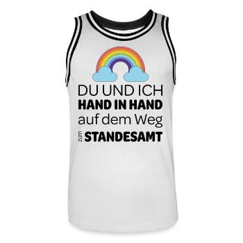 Tolles Design um eine Heiratsantrag zu machen - Männer Basketball-Trikot - Weiß/Schwarz - Vorne - AI Model Male 185 dark (185cm)