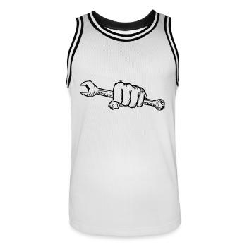 Clé à la main/poing, dessin - Maillot de basket Homme - blanc/noir - Devant - AI Model Male 185 dark (185cm)
